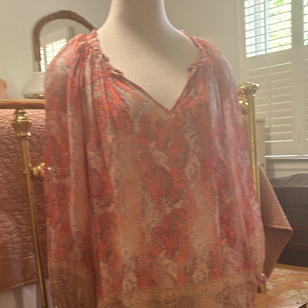 Lucky Brand coral print pullover blouse